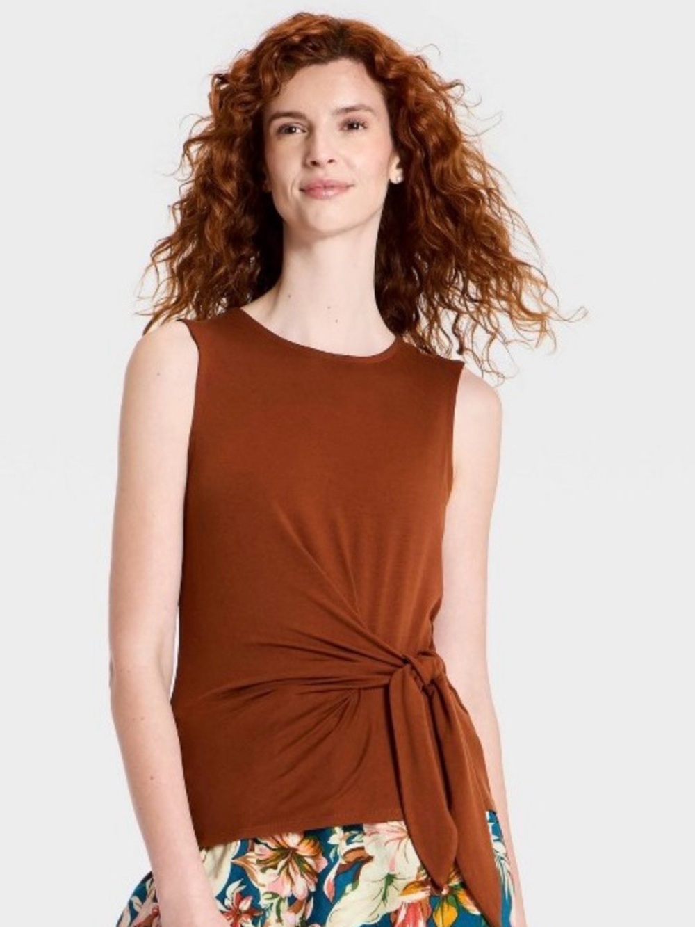 A New Day™ Women's Tie-Front Tank Top Brown M (NWT)